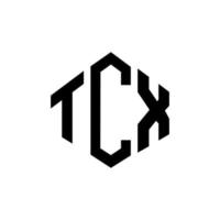 design de logotipo de letra tcx com forma de polígono. tcx polígono e design de logotipo em forma de cubo. modelo de logotipo de vetor hexágono tcx cores brancas e pretas. tcx monograma, logotipo de negócios e imóveis.