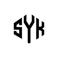 design de logotipo de carta syk com forma de polígono. Syk polígono e design de logotipo em forma de cubo. modelo de logotipo de vetor syk hexágono cores brancas e pretas. syk monograma, logotipo de negócios e imóveis.