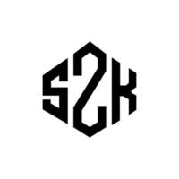 design de logotipo de letra szk com forma de polígono. szk polígono e design de logotipo em forma de cubo. modelo de logotipo de vetor szk hexágono cores brancas e pretas. szk monograma, logotipo de negócios e imóveis.