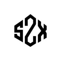 design de logotipo de letra szx com forma de polígono. szx polígono e design de logotipo em forma de cubo. modelo de logotipo de vetor hexágono szx cores brancas e pretas. szx monograma, logotipo de negócios e imóveis.