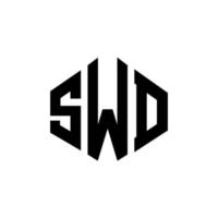 design de logotipo de carta swd com forma de polígono. swd polígono e design de logotipo em forma de cubo. modelo de logotipo de vetor hexágono swd cores brancas e pretas. swd monograma, logotipo de negócios e imóveis.