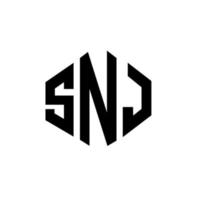 design de logotipo de carta snj com forma de polígono. snj polígono e design de logotipo em forma de cubo. modelo de logotipo de vetor hexágono snj cores brancas e pretas. snj monograma, logotipo de negócios e imóveis.