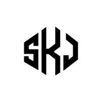 design de logotipo de carta skj com forma de polígono. skj polígono e design de logotipo em forma de cubo. modelo de logotipo de vetor hexágono skj cores brancas e pretas. skj monograma, logotipo de negócios e imóveis.