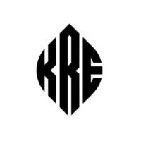 design de logotipo de carta de círculo kre com forma de círculo e elipse. letras de elipse kre com estilo tipográfico. as três iniciais formam um logotipo circular. kre círculo emblema abstrato monograma carta marca vetor. vetor