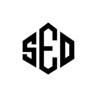 design de logotipo de carta seo com forma de polígono. seo polígono e design de logotipo em forma de cubo. modelo de logotipo de vetor seo hexágono cores brancas e pretas. seo monograma, logotipo de negócios e imóveis.