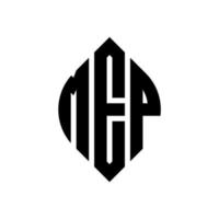 design de logotipo de carta círculo mep com forma de círculo e elipse. letras de elipse mep com estilo tipográfico. as três iniciais formam um logotipo circular. mep círculo emblema abstrato monograma carta marca vetor. vetor