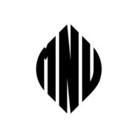design de logotipo de carta de círculo mnu com forma de círculo e elipse. letras de elipse mnu com estilo tipográfico. as três iniciais formam um logotipo circular. mnu círculo emblema abstrato monograma carta marca vetor. vetor