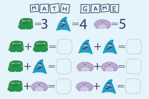 contando jogo com monstros. planilha pré-escolar, planilha de atividades para crianças, planilha para impressão vetor