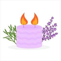 velas com raminhos de lavanda. ilustração vetorial isolada no fundo branco vetor