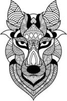 estilo de tatuagem geométrica de ilustração de lobo. lobo fofo com mandala. contorno para livro de colorir vetor