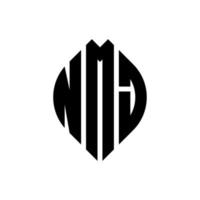 design de logotipo de carta de círculo nmj com forma de círculo e elipse. letras de elipse nmj com estilo tipográfico. as três iniciais formam um logotipo circular. nmj círculo emblema abstrato monograma carta marca vetor. vetor