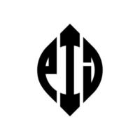 design de logotipo de carta de círculo pij com forma de círculo e elipse. letras de elipse pij com estilo tipográfico. as três iniciais formam um logotipo circular. pij círculo emblema abstrato monograma carta marca vetor. vetor