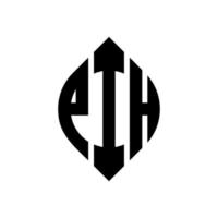 design de logotipo de letra de círculo pih com forma de círculo e elipse. letras de elipse pih com estilo tipográfico. as três iniciais formam um logotipo circular. pih círculo emblema abstrato monograma carta marca vetor. vetor