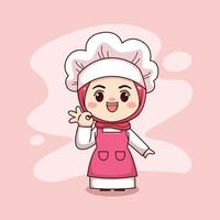 chef feminina fofa e kawaii com delicioso design de personagens de desenhos animados mangá chibi vetor