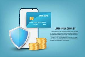 vetor transação de segurança de pagamento online via cartão de crédito. internet banking. proteção digital.