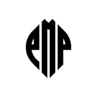 design de logotipo de carta de círculo pmp com forma de círculo e elipse. letras de elipse pmp com estilo tipográfico. as três iniciais formam um logotipo circular. pmp círculo emblema abstrato monograma carta marca vetor. vetor