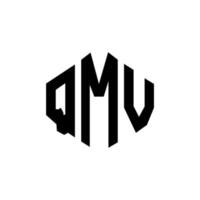 design de logotipo de letra qmv com forma de polígono. qmv polígono e design de logotipo em forma de cubo. qmv hexagon vector logo template cores brancas e pretas. monograma qmv, logotipo comercial e imobiliário.