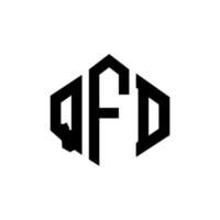 design de logotipo de letra qfd com forma de polígono. qfd polígono e design de logotipo em forma de cubo. qfd hexagon vector logo template cores brancas e pretas. monograma qfd, logotipo comercial e imobiliário.