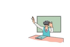 estudante examinando o mundo vr. design de ilustração vetorial plana vetor