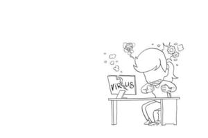 estresse do trabalhador feminino porque seu computador quebrou. tess no conceito de trabalho. design de ilustração vetorial de desenho animado
