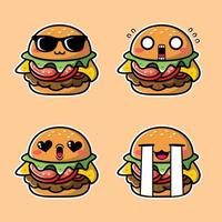 ilustração vetorial de emoji de hambúrguer fofo