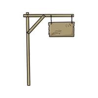 poste alto com placa quadrada de madeira marrom em uma corrente, estande de publicidade, ilustração vetorial em estilo cartoon em um fundo branco vetor