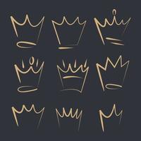 logotipo de coroas desenhadas à mão definido para cor de modelo de ícone de rainha editável. princesa, doodle, pop art, beleza e moda shopping símbolo vector sinal ilustração isolada para design gráfico e web.