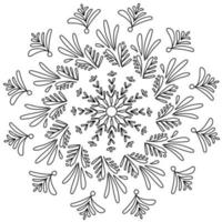 mandala de floco de neve de doodle de ar ornamentado com pequenas vigas, página para colorir anti-stress moldura redonda em forma de zen vetor