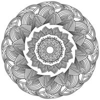 mandala ornamentada de contorno com elementos triangulares e linhas simétricas, página para colorir antistress na forma de uma moldura redonda com linhas zen vetor