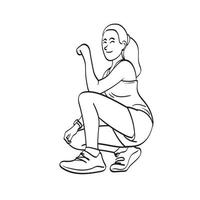 mulher atleta corredor descansando depois de um longo treino ilustração vetorial mão desenhada isolada na arte de linha de fundo branco. vetor