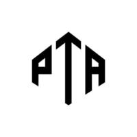 design de logotipo de letra pta com forma de polígono. pta polígono e design de logotipo em forma de cubo. modelo de logotipo de vetor hexágono pta cores brancas e pretas. pta monograma, logotipo de negócios e imóveis.