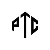 design de logotipo de carta ptc com forma de polígono. ptc polígono e design de logotipo em forma de cubo. modelo de logotipo de vetor hexágono ptc cores brancas e pretas. ptc monograma, logotipo de negócios e imóveis.