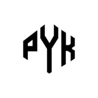 design de logotipo de carta pyk com forma de polígono. pyk polígono e design de logotipo em forma de cubo. modelo de logotipo de vetor hexágono pyk cores brancas e pretas. pyk monograma, logotipo de negócios e imóveis.