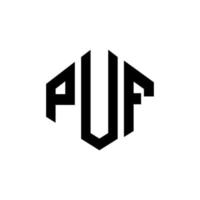 design de logotipo de letra puf com forma de polígono. puf polígono e design de logotipo em forma de cubo. puf hexágono modelo de logotipo de vetor cores brancas e pretas. puf monograma, logotipo de negócios e imóveis.
