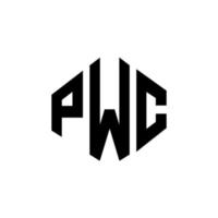 design de logotipo de carta pwc com forma de polígono. pwc polígono e design de logotipo em forma de cubo. modelo de logotipo de vetor hexágono pwc cores brancas e pretas. monograma pwc, logotipo de negócios e imóveis.