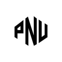 design de logotipo de letra pnu com forma de polígono. pnu polígono e design de logotipo em forma de cubo. modelo de logotipo de vetor hexágono pnu cores brancas e pretas. pnu monograma, logotipo de negócios e imóveis.