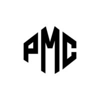 design de logotipo de carta pmc com forma de polígono. polígono pmc e design de logotipo em forma de cubo. modelo de logotipo de vetor hexágono pmc cores brancas e pretas. monograma pmc, logotipo de negócios e imóveis.