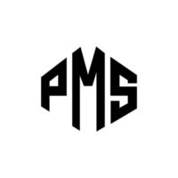 design de logotipo de carta pms com forma de polígono. polígono pms e design de logotipo em forma de cubo. modelo de logotipo de vetor hexágono pms cores brancas e pretas. monograma pms, logotipo de negócios e imóveis.