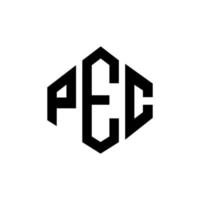 design de logotipo de carta pec com forma de polígono. polígono pec e design de logotipo em forma de cubo. modelo de logotipo de vetor hexágono pec cores brancas e pretas. monograma pec, logotipo de negócios e imóveis.