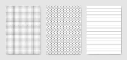 conjunto de folha de papel técnico gráfico em branco para representação de dados vetor