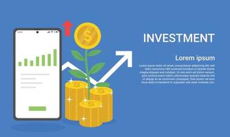 investimento financeiro. finanças lucrativas gerencie dinheiro através do seu aplicativo de celular vetor