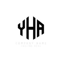 design de logotipo de letra yha com forma de polígono. yha polígono e design de logotipo em forma de cubo. modelo de logotipo de vetor hexágono yha cores brancas e pretas. yha monograma, logotipo de negócios e imóveis.