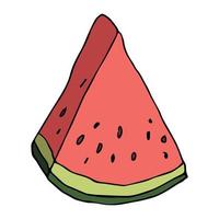 clipart de melancia de vetor bonito. ícone de fatia de melancia desenhada de mão. ilustração de frutas.