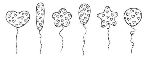 conjunto desenhado de mão de ilustração de balão voador. doodle de balão de festa de aniversário. clipart de férias. vetor