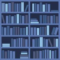 livros nas prateleiras da estante em sombras azuis. biblioteca. ilustração vetorial. design gráfico.