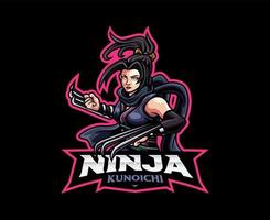 design de logotipo de mascote ninja feminino vetor