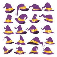 conjunto desenhado à mão de elementos de personagem de objetos de chapéu de bruxa de halloween, conjunto de coleções de ilustração vetorial conjunto com chapéu de feiticeiro vetor