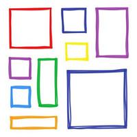 conjunto de quadros quadrados esboçados coloridos desenhados à mão isolados no fundo branco. vetor