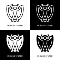 ilustração de símbolo de ícone do sistema imunológico. logotipo de proteção do corpo. conjunto de ícones de vetor de design de escudo de imunidade