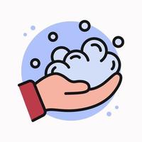 lavar as mãos ícone cheio de linha. mão, sabão e logotipo de bolhas. ilustração de símbolo de vetor de design de infecção de vírus de proteção de informações
